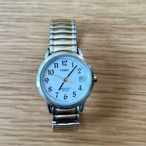 Timex Vintage Indiglo Easy Reader Two-Tone Date Watch Stretch Band NOT WORKING